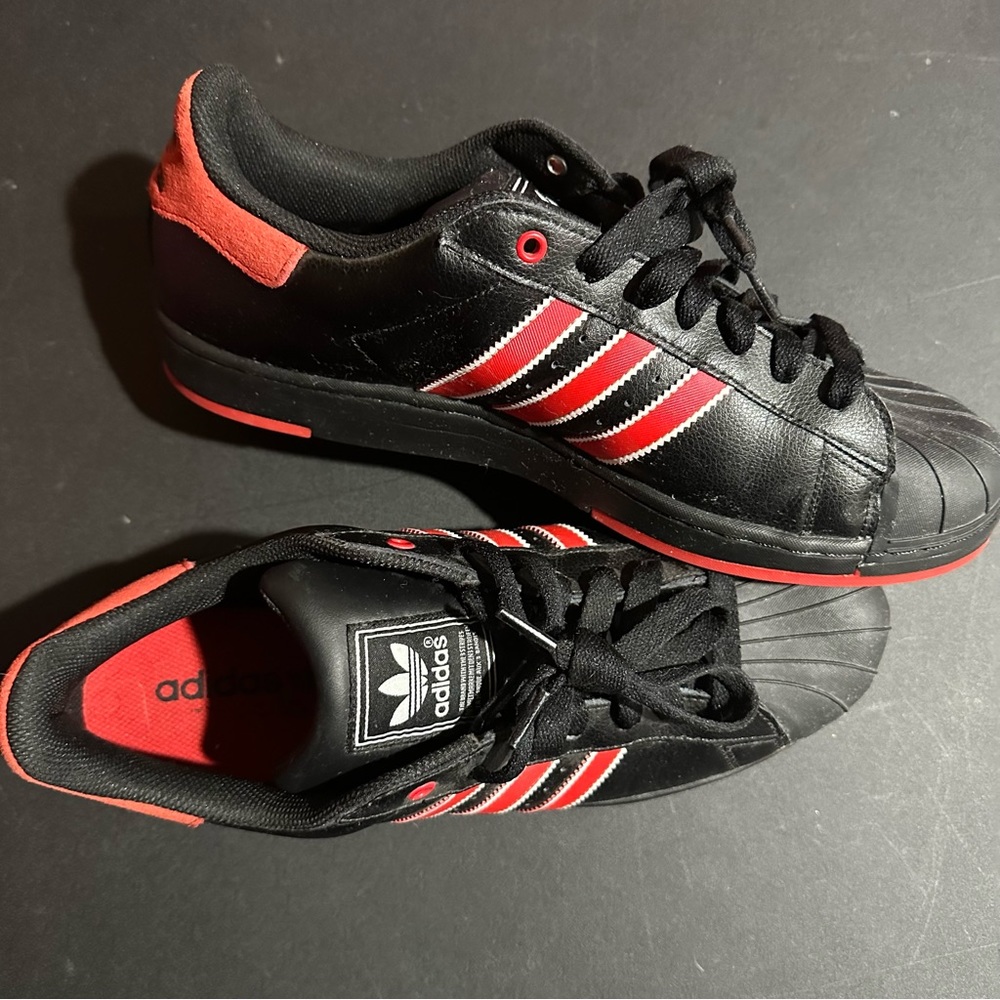Men’s Adidas Black and Red Superstars